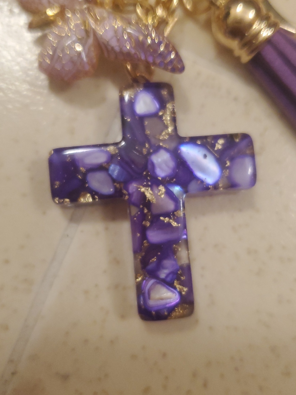 Purple Cross and Butterfly Keychain with Tassel New! - Picture 2 of 4